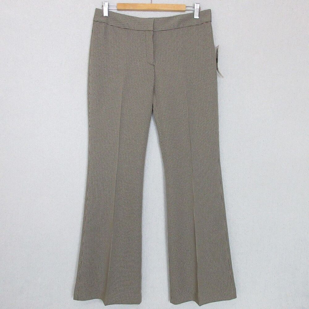 NEW Nine West Pull On Pants Womens 6 Modern Fit Flare Leg Houndstooth Brown